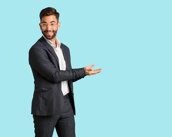 Young Handsome Business Man Holding Something Hands — Stock Photo, Image