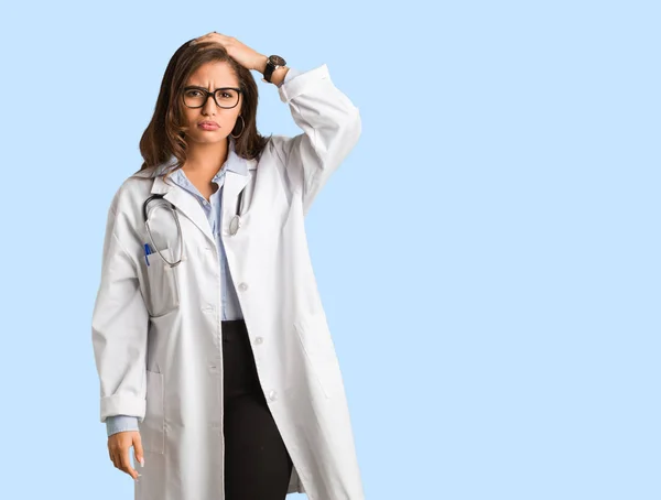 Full Body Young Doctor Woman Tired Very Sleepy — Stock Photo, Image