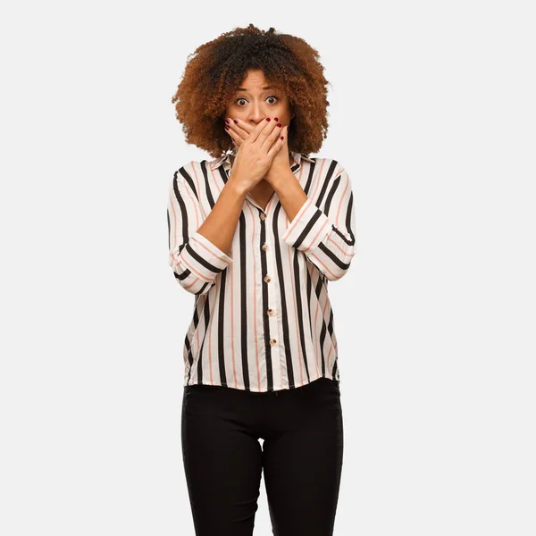 Joven Afro Negro Mujer Sorprendida Conmocionada — Foto de Stock