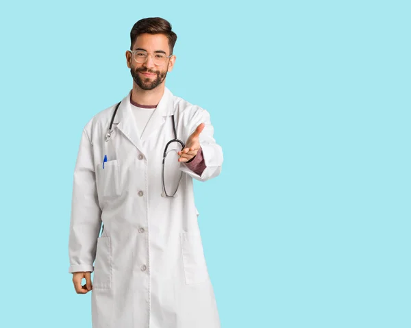 Young Doctor Man Reaching Out Greet Someone — Stock Photo, Image