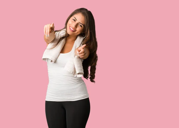 Full Body Young Fitness Curvy Woman Cheerful Smiling — Stock Photo, Image