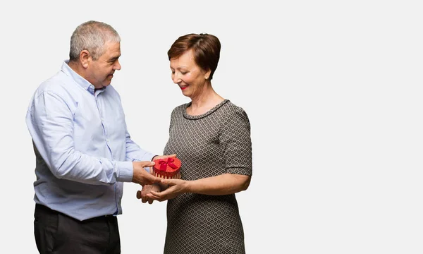 Casal Meia Idade Celebrando Dia Dos Namorados — Fotografia de Stock