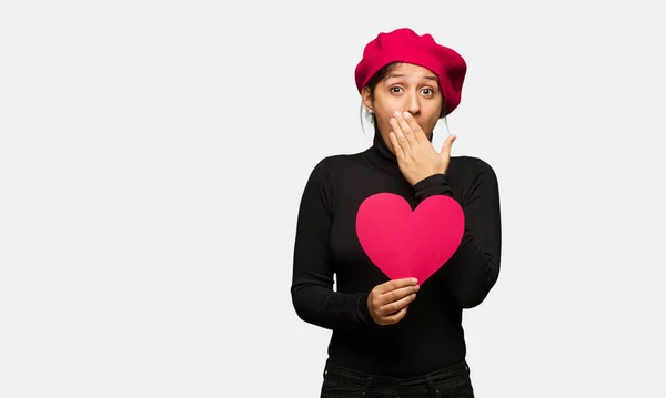 Junge Frau Valentinstag Überrascht Und Schockiert — Stockfoto