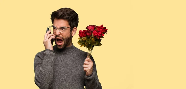 Giovane Uomo Che Celebra San Valentino — Foto Stock