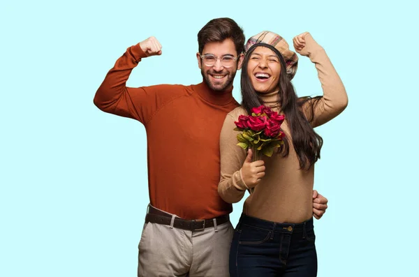 Young Couple Valentines Day Who Does Surrender — Stock Photo, Image