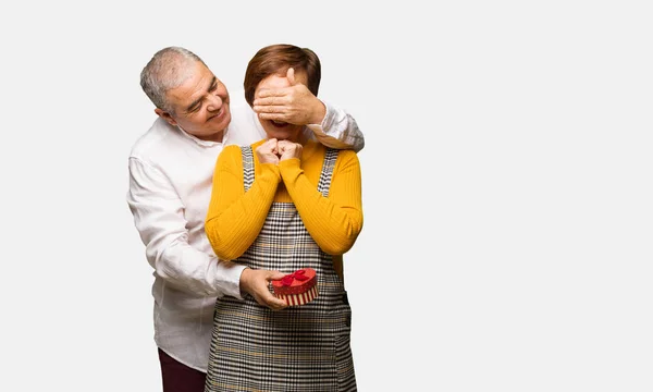 Casal Meia Idade Celebrando Dia Dos Namorados — Fotografia de Stock