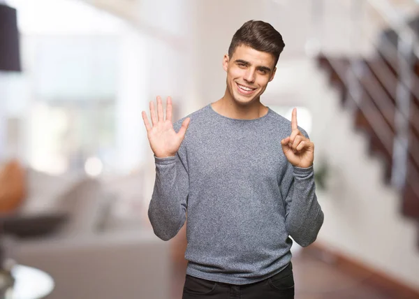 Young Handsome Man Showing Number Six — Stock Photo, Image