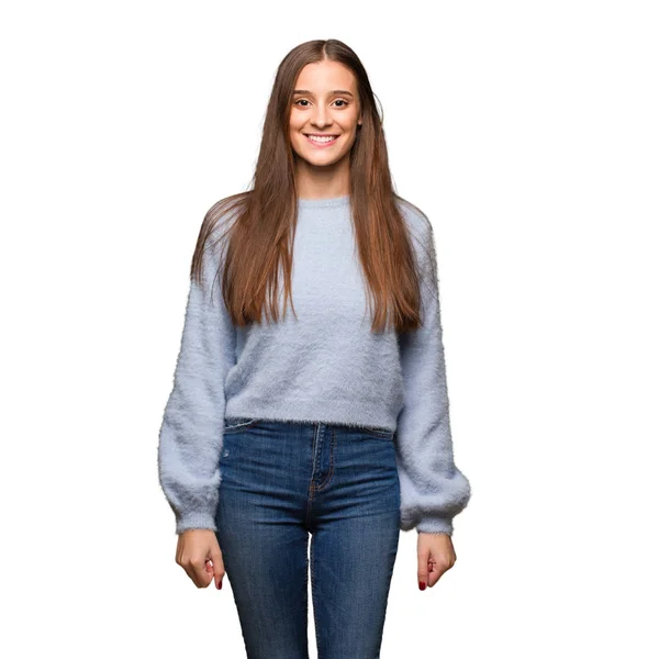 Jonge Kaukasische Vrouw Vrolijk Met Een Grote Glimlach — Stockfoto