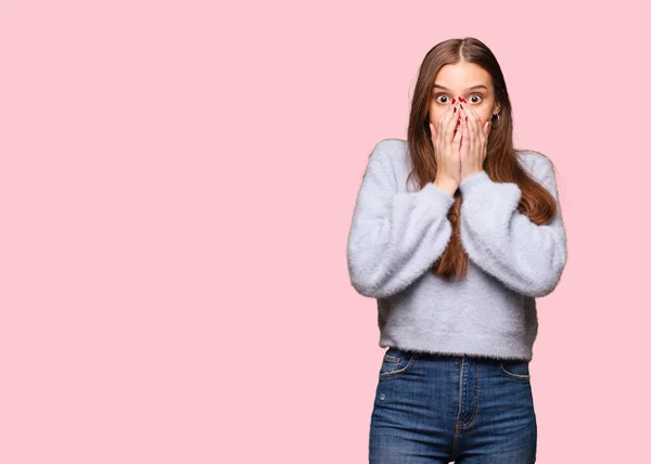 Mladá Kavkazský Žena Velmi Strach Strach Skryté — Stock fotografie