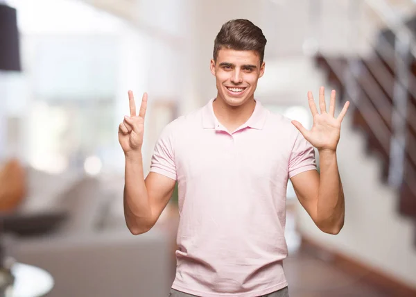 Young Handsome Man Showing Number Seven — Stock Photo, Image