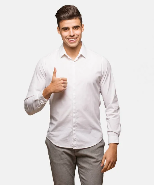 Young Business Cool Man Smiling Raising Thumb — Stock Photo, Image