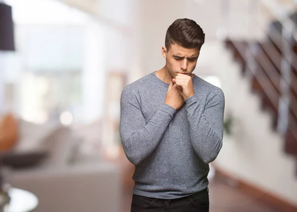 Young handsome man coughing, sick due a virus or infection