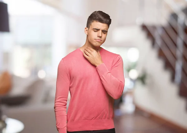 Young Funny Man Coughing Sick Due Virus Infection — Stock Photo, Image