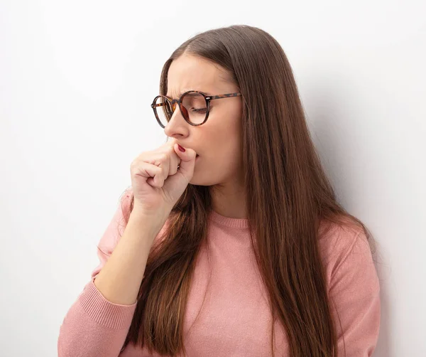Young Cute Woman Coughing Sick Due Virus Infection — Stock Photo, Image