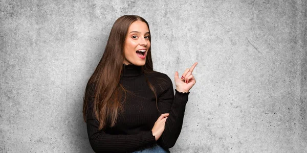 Young Cute Woman Pointing Side Finger — Stock Photo, Image