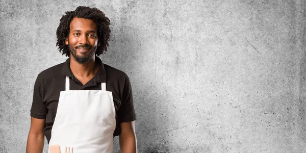 Handsome African American Baker Cheerful Big Smile Confident Friendly Sincere — Stock Photo, Image