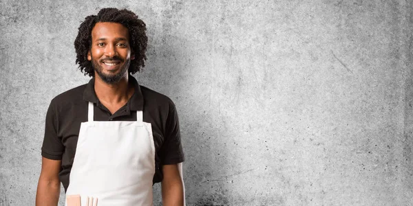 Handsome African American Baker Cheerful Big Smile Confident Friendly Sincere — Stock Photo, Image
