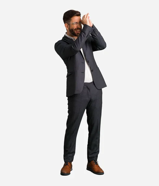 Young Handsome Business Man Doing Gesture Spyglass — Stock Photo, Image