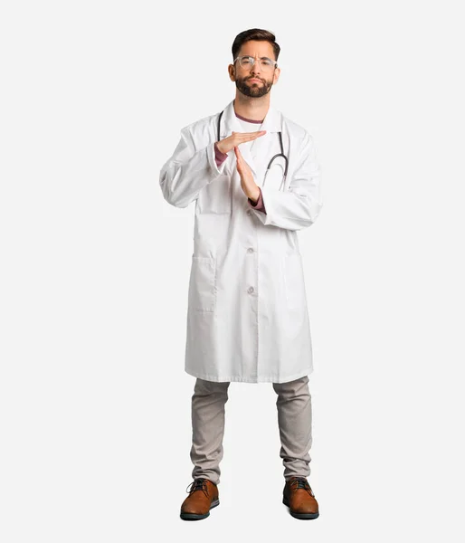 Young Doctor Man Doing Timeout Gesture — Stock Photo, Image