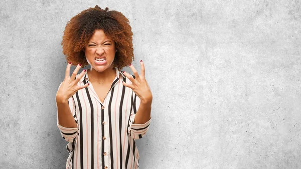 Young Black Afro Woman Angry Upset — Stock Photo, Image