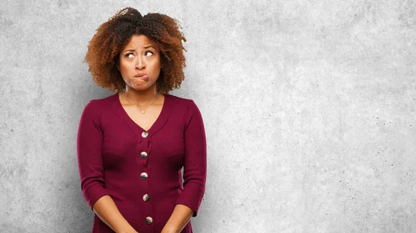 Young Black Afro Woman Thinking Idea — Stock Photo, Image