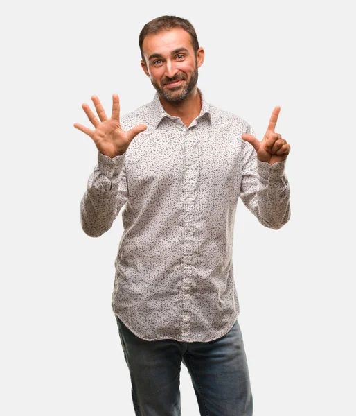 Kaukasische Man Nummer Zeven Weergegeven Grijs Brackground — Stockfoto