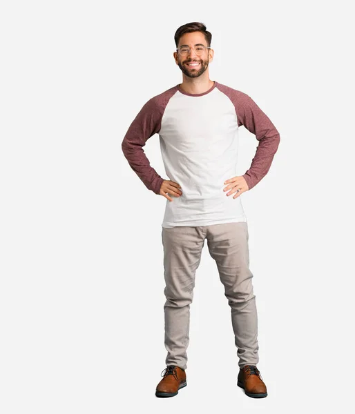 Young Handsome Man Hands Hips — Stock Photo, Image