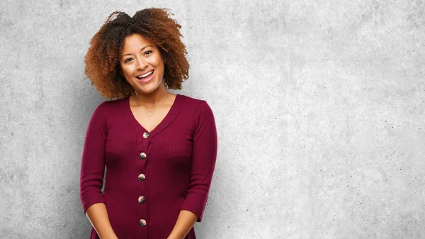 Young Black Afro Woman Cheerful Big Smile — Stock Photo, Image