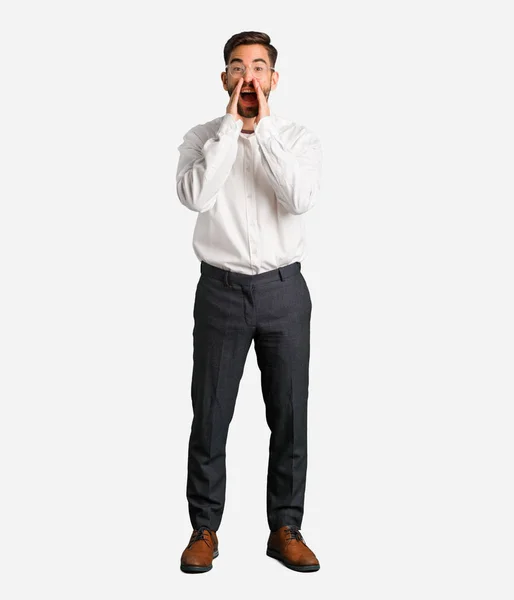 Young Handsome Business Man Shouting Something Happy Front — Stock Photo, Image