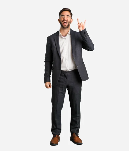 Young Handsome Business Man Doing Rock Gesture — Stock Photo, Image