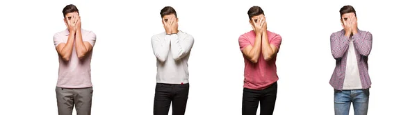 Collection Young Man Feels Worried Scared — Stock Photo, Image