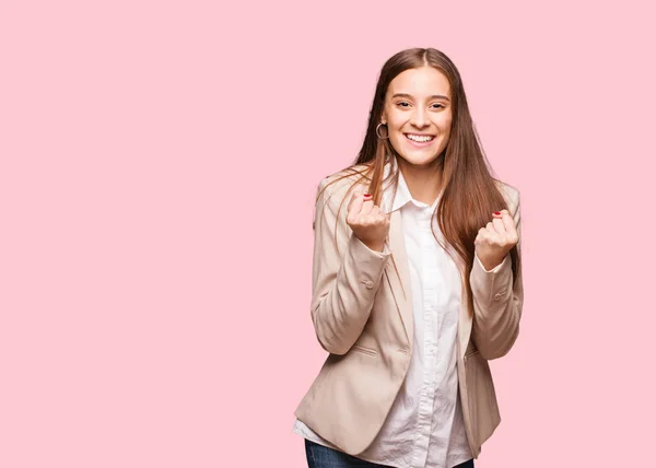 Joven Mujer Negocios Caucásica Sorprendida Sorprendida — Foto de Stock