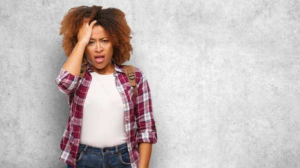 Young Traveler Black Woman Tired Very Sleepy — Stock Photo, Image