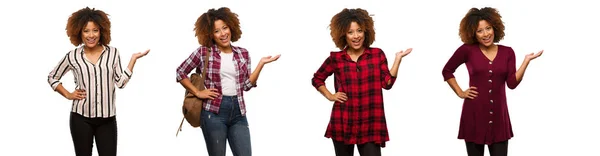 Sammlung Junger Schwarzer Frauen Die Etwas Mit Der Hand Halten — Stockfoto