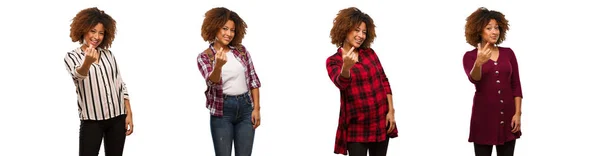 Collection Young Black Woman Inviting Come — Stock Photo, Image