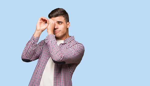 Young Cool Man Making Gesture Spyglass — Stock Photo, Image