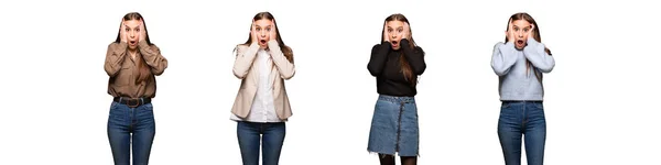 Collection Young Cute Woman Surprised Shocked — Stock Photo, Image