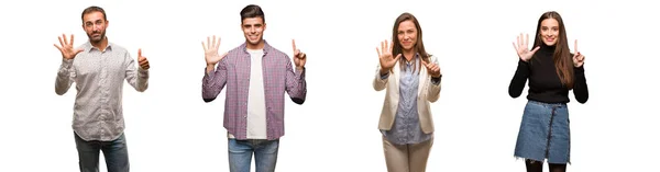 Groep Mensen Weergegeven Nummer Zeven — Stockfoto