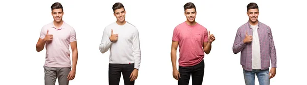 Colección Hombre Joven Sonriendo Levantando Pulgar Hacia Arriba — Foto de Stock