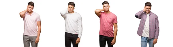 Collection Young Man Suffering Neck Pain — Stock Photo, Image
