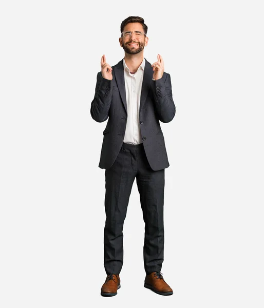 Young Handsome Business Man Crossing Fingers Having Luck — Stock Photo, Image