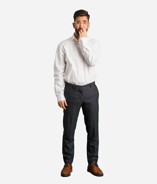 Young Handsome Business Man Biting Nails Nervous Very Anxious — Stock Photo, Image