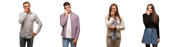 Group People Biting Nails Nervous Very Anxious — Stock Photo, Image