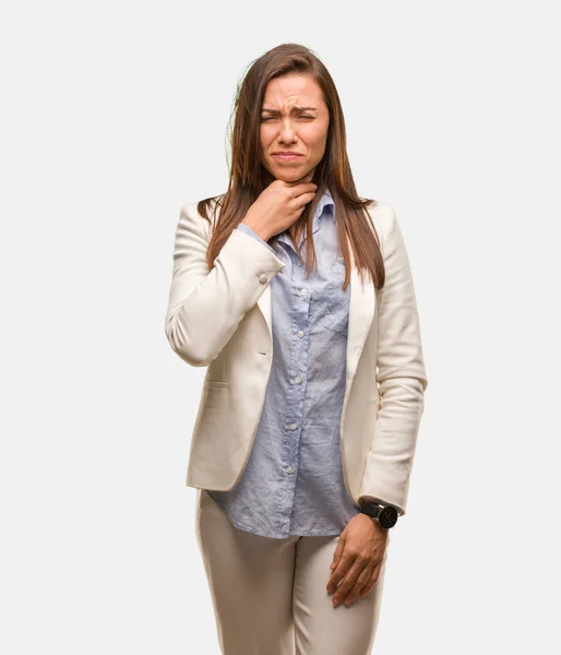 Caucasian Business Young Woman Coughing Sick Due Virus Infection — Stock Photo, Image