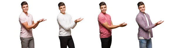 Collection Young Man Holding Something Hands — Stock Photo, Image