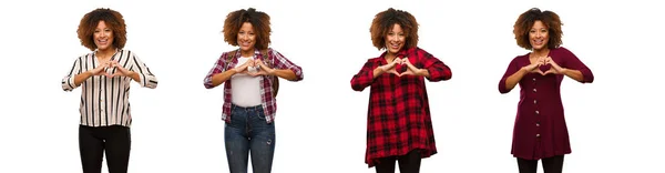 Colección Joven Mujer Negra Haciendo Una Forma Corazón Con Las —  Fotos de Stock