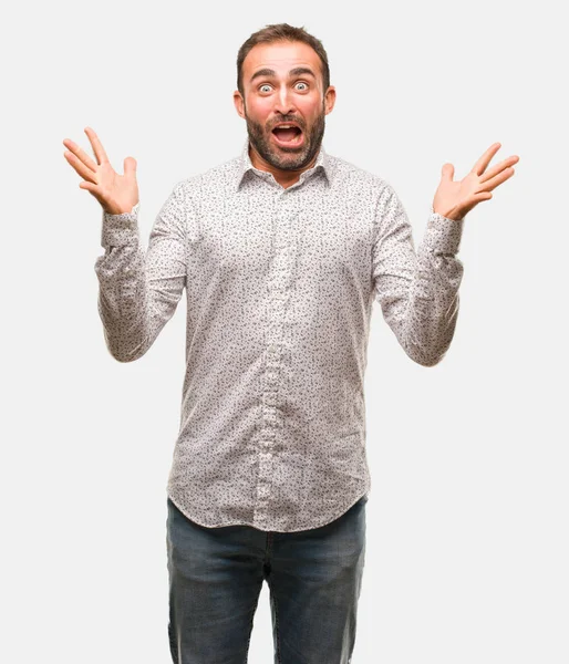 Caucasian Man Grey Brackground Celebrating Victory Success — Stock Photo, Image