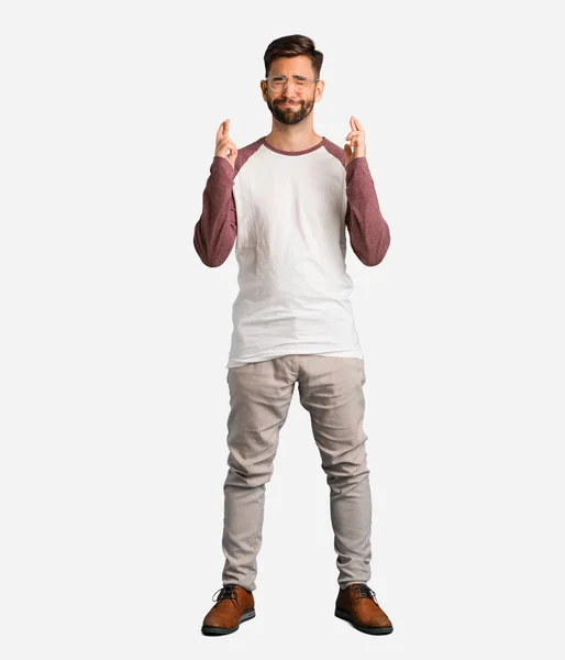 Young Handsome Man Crossing Fingers Having Luck — Stock Photo, Image