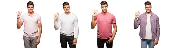 Collection Young Man Showing Number Four — Stock Photo, Image