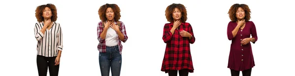 Collection Young Black Woman Coughing Sick Due Virus Infection — Stock Photo, Image